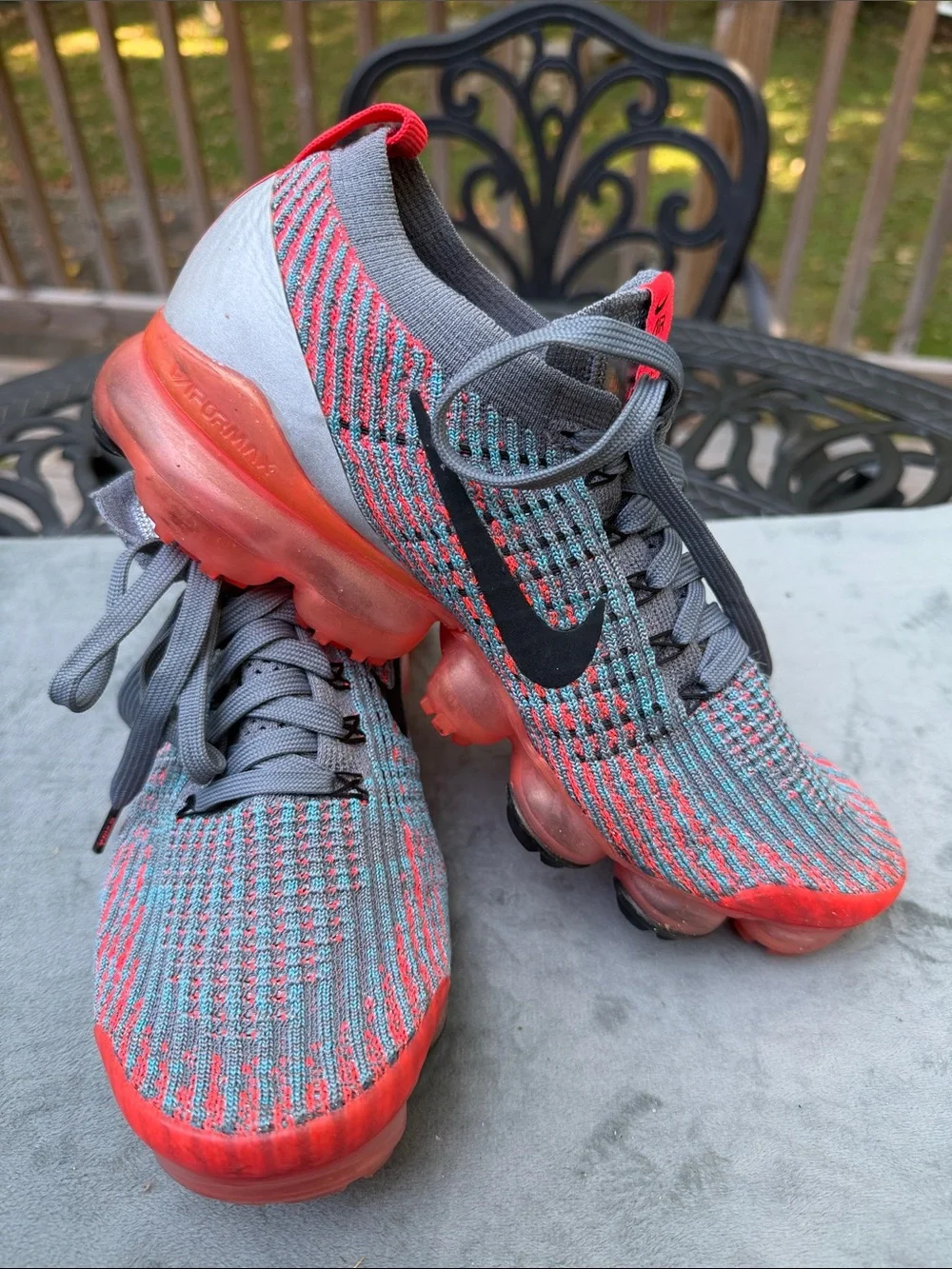 Nike Men’s VaporMax Flyknit Athletic Shoes — Gray & Red